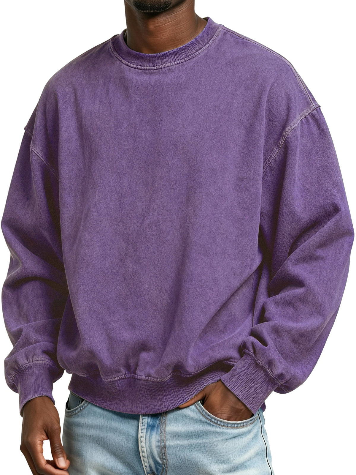 Men's Vintage Washed Distressed Batik Cotton Crew Neck Long Sleeve Sweatshirt