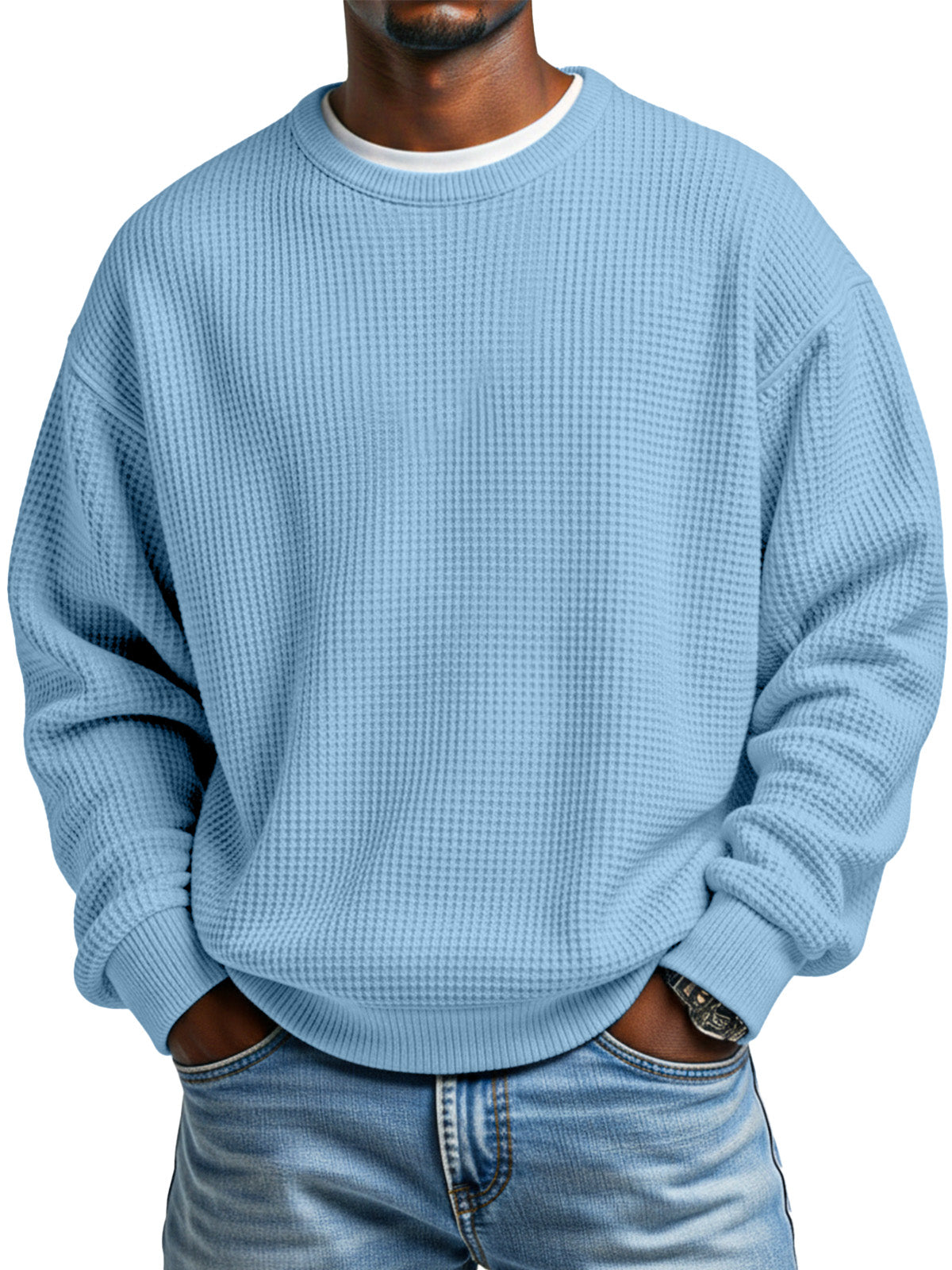 Men's Autumn Simple Waffle Neck Long Sleeve Sweater