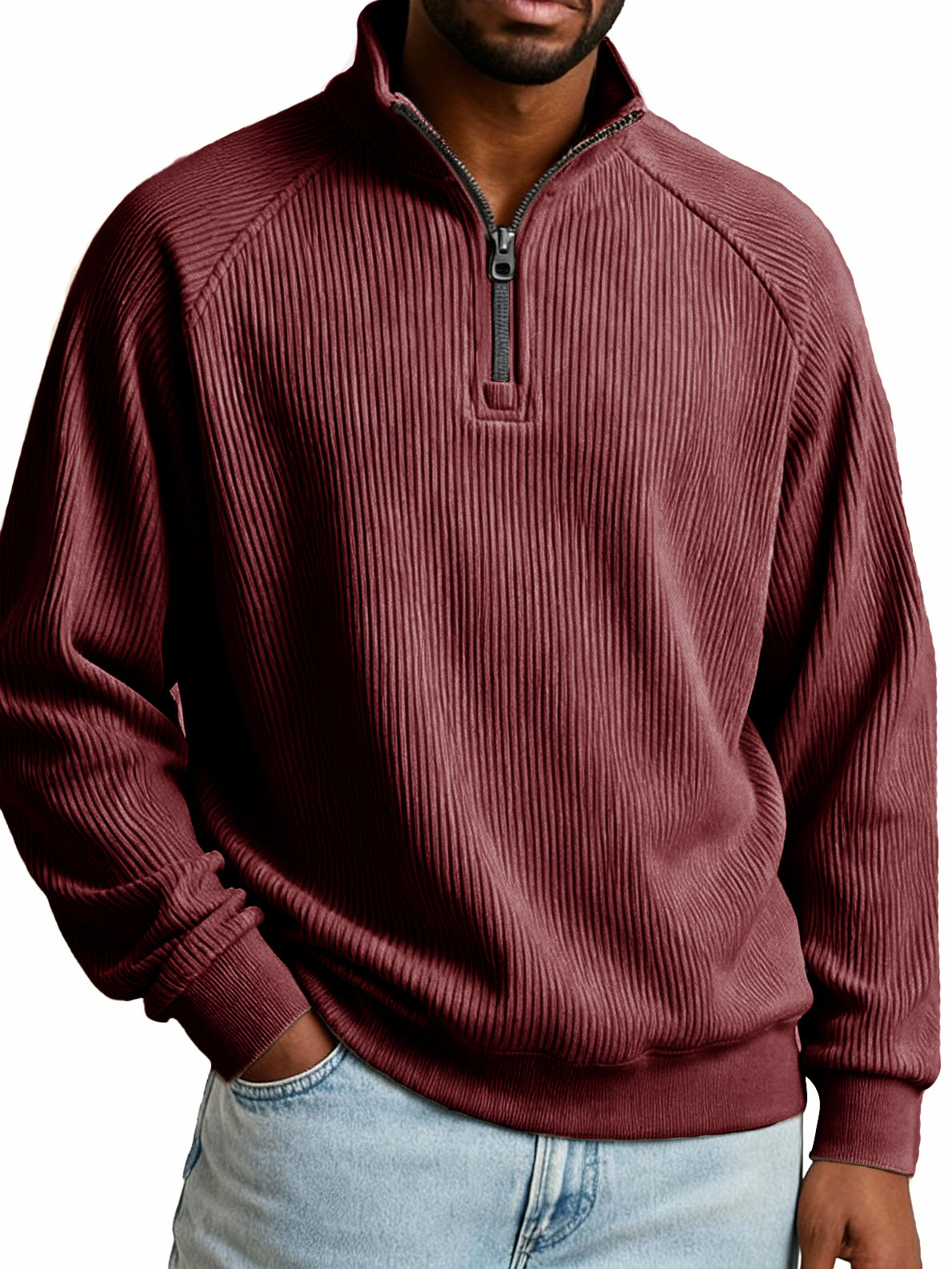 Men's Fashion Casual Raglan Sleeve Stand Collar Long Sleeve Sweatshirt