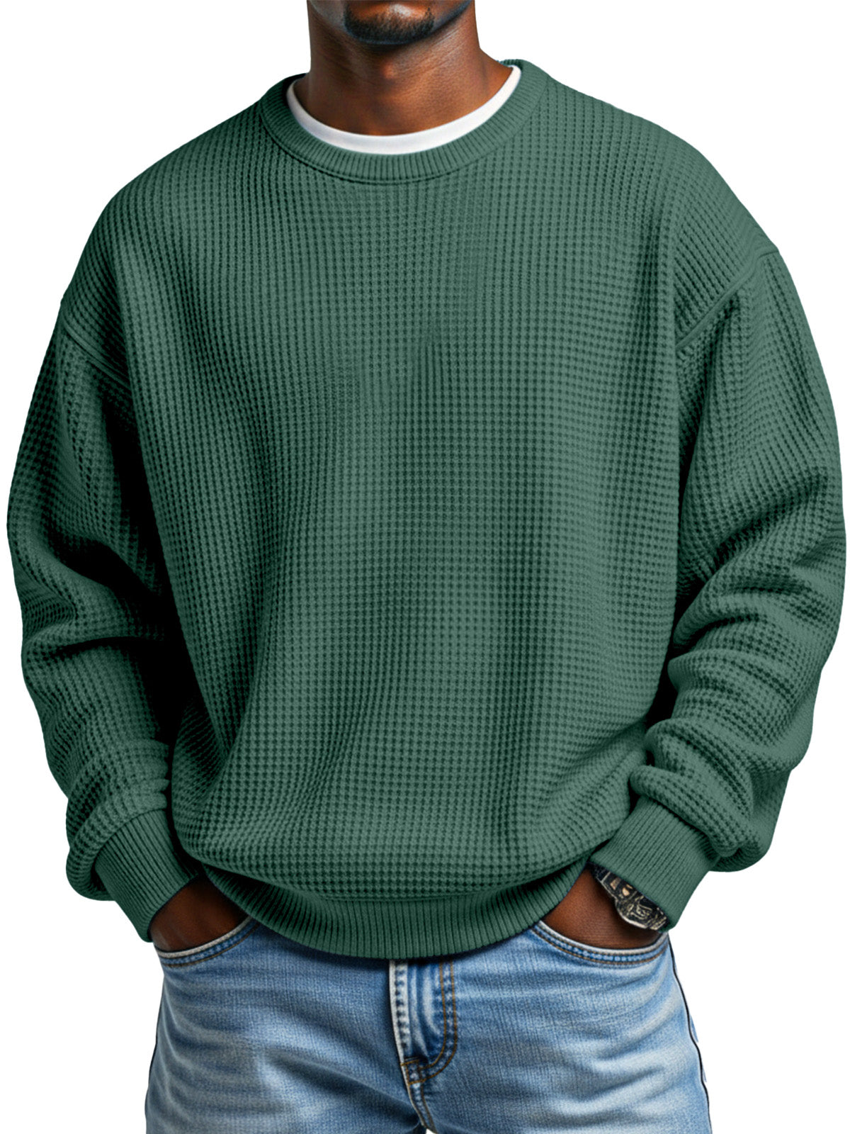 Men's Autumn Simple Waffle Neck Long Sleeve Sweater
