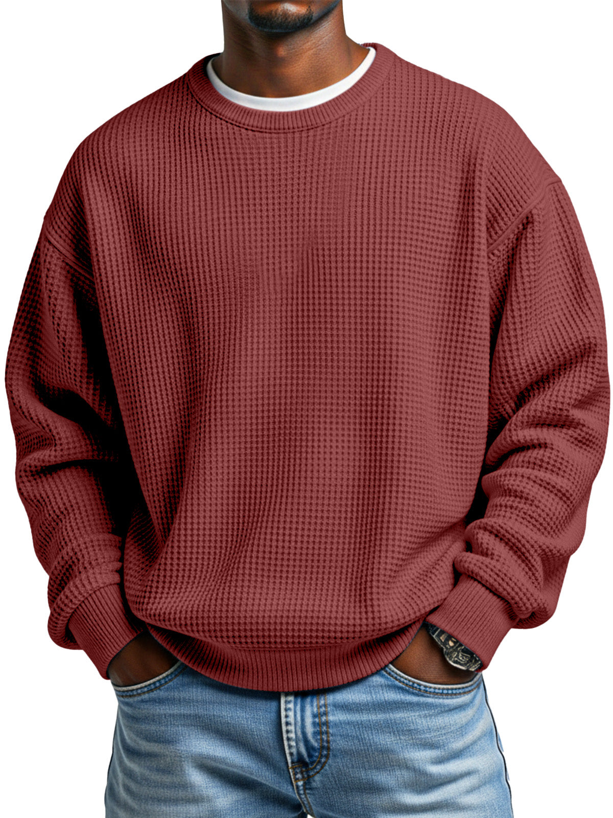 Men's Autumn Simple Waffle Neck Long Sleeve Sweater