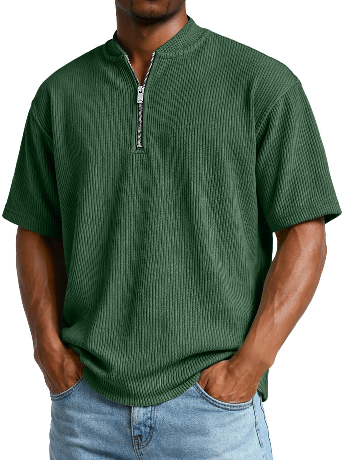 Men's Everyday Ribbed Zip-up Short-sleeved Casual T-shirt