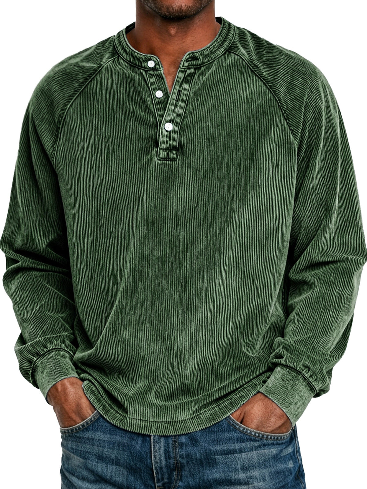 Men's Retro Raglan Corduroy Casual Long-Sleeve Henley Shirt