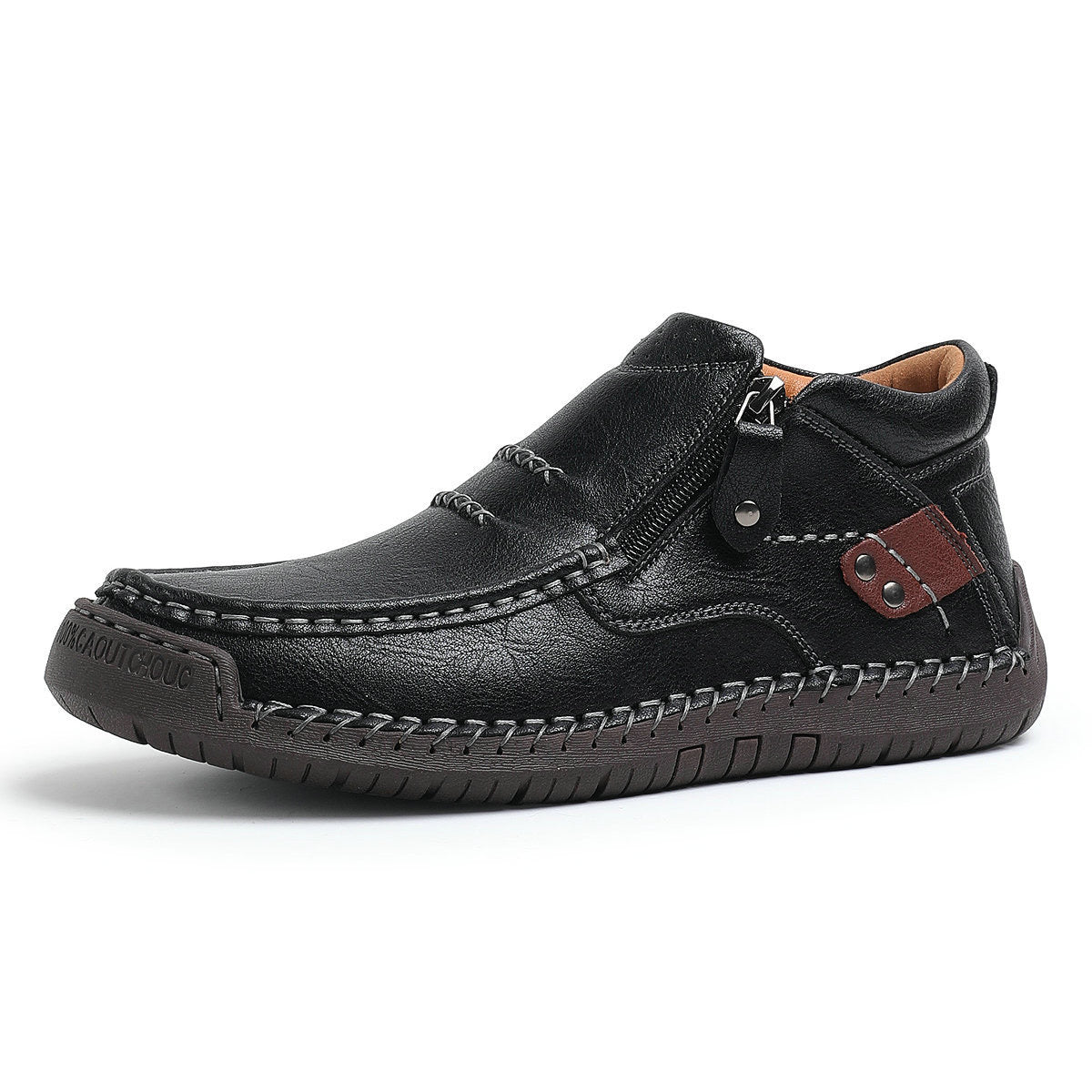 Men's Handmade Leather Boots with Arch Support & Wide Toe Box | Easy Zip Design