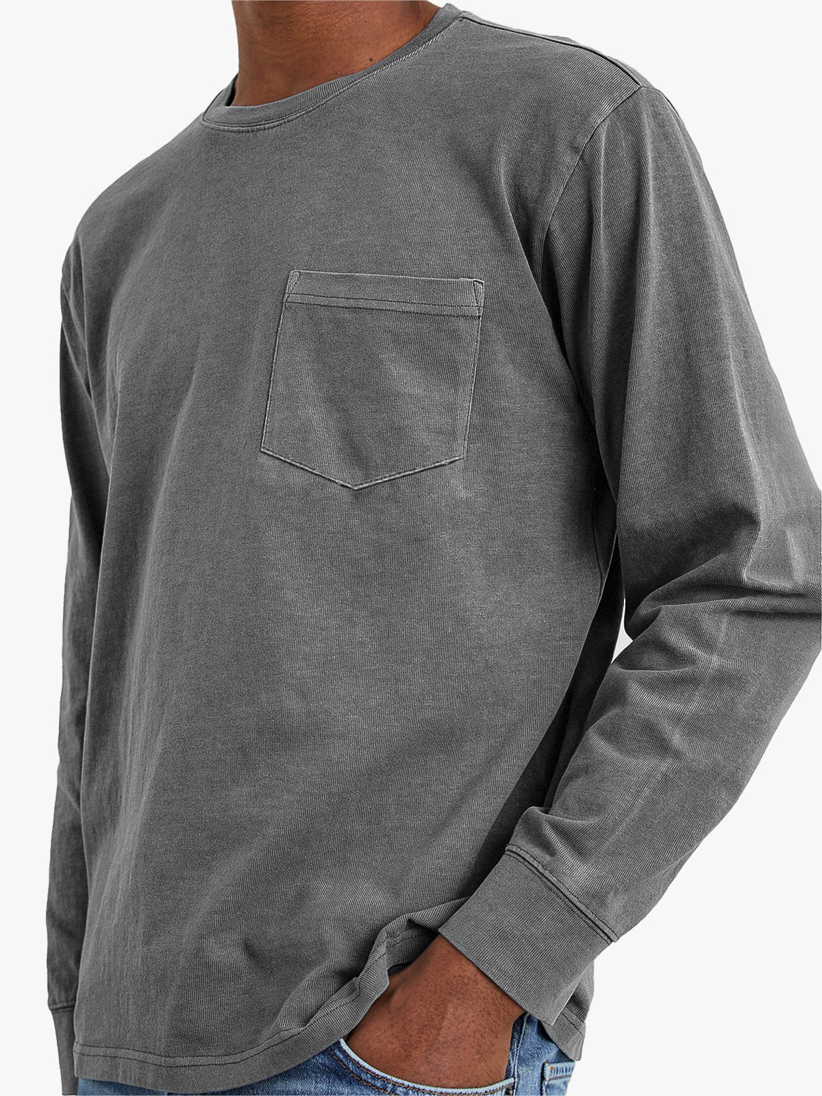 Men's Comfort Vintage Cotton Long Sleeve Basic T-Shirt With Chest Pocket