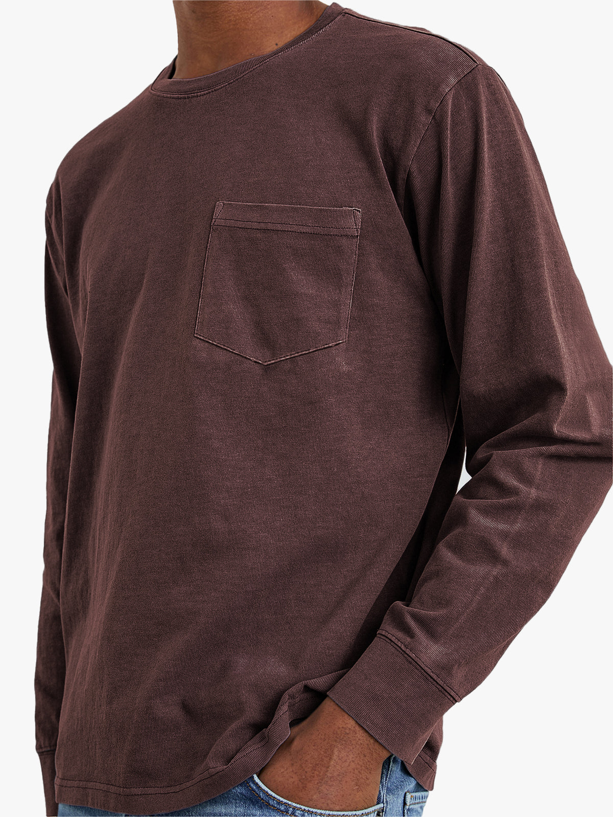 Men's Comfort Vintage Cotton Long Sleeve Basic T-Shirt With Chest Pocket