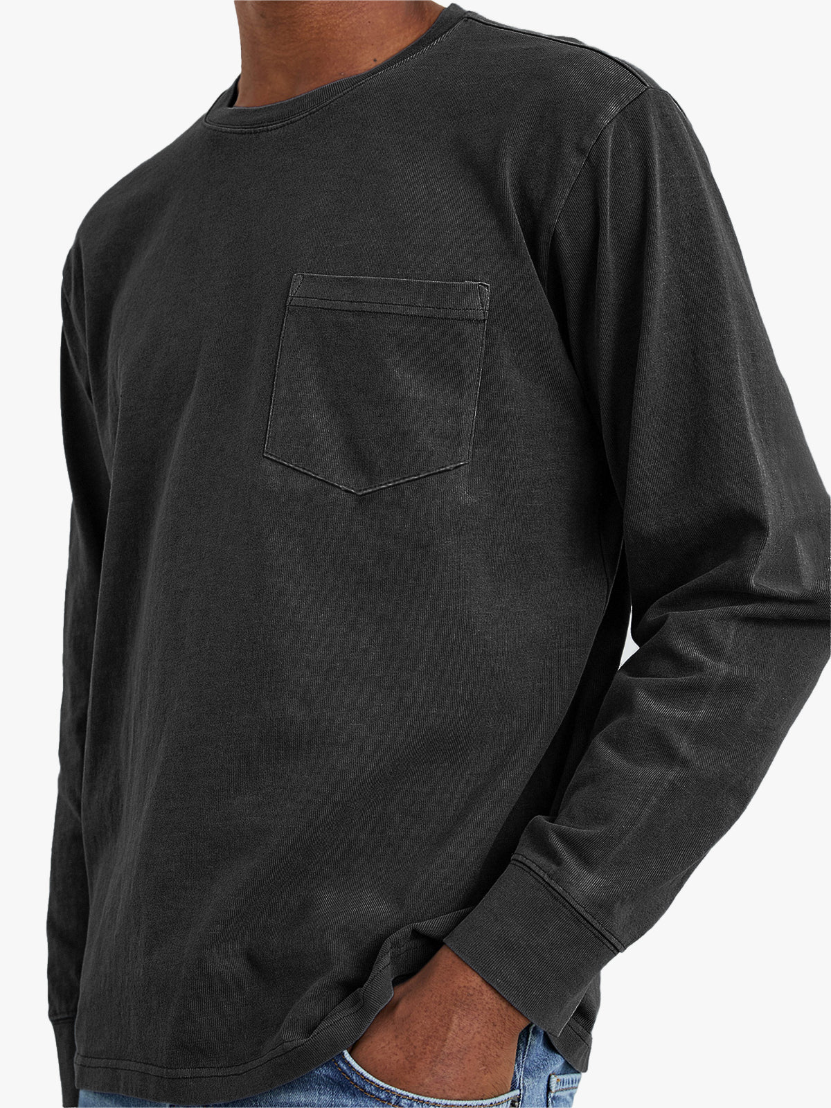 Men's Comfort Vintage Cotton Long Sleeve Basic T-Shirt With Chest Pocket