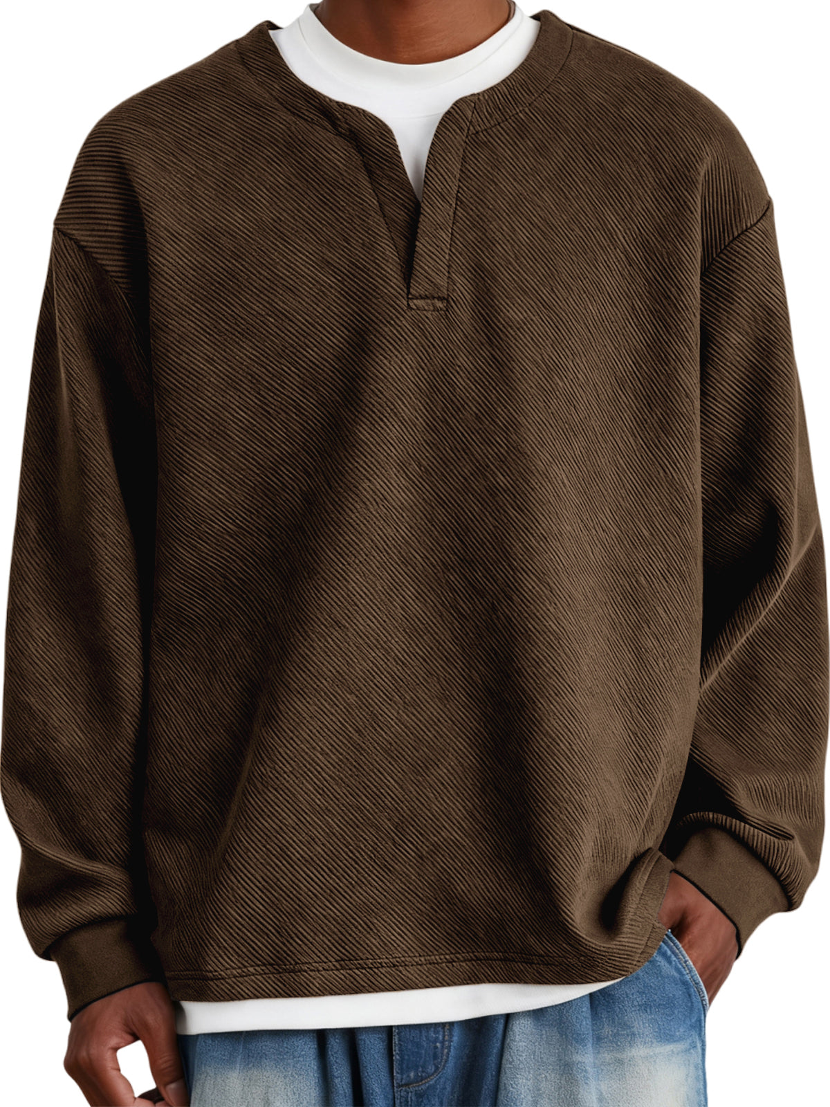 Men's Faux Two-Piece Heavyweight Twill V-Neck Pullover