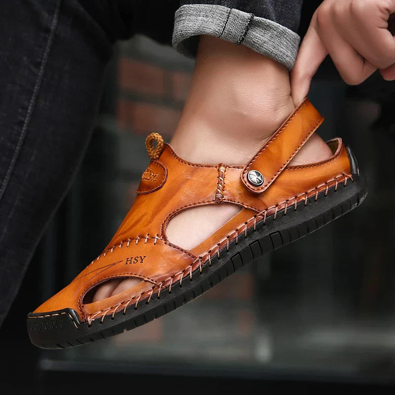 Summer Hollow Leather Shoes Men's Casual Sandals