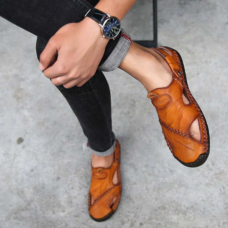 Summer Hollow Leather Shoes Men's Casual Sandals