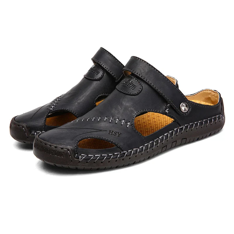 Summer Hollow Leather Shoes Men's Casual Sandals