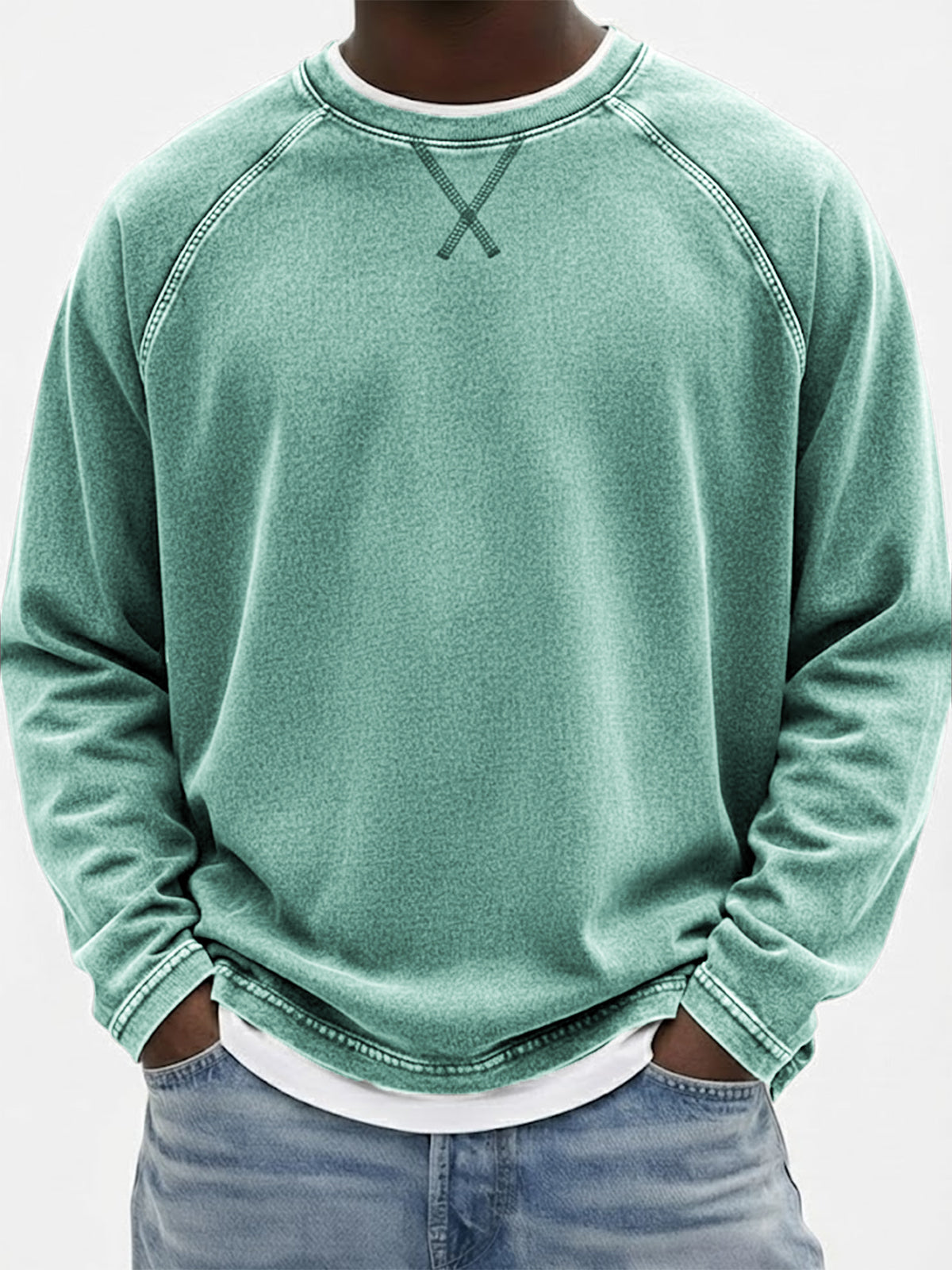 Men's Vintage Dyed Raglan Embroidered Patchwork Pullover Casual T-Shirt
