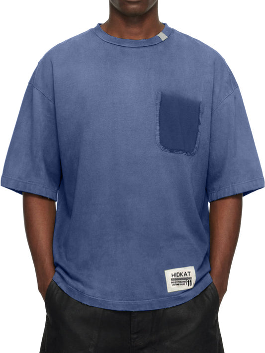 Men's Vintage Washed And Distressed Cotton Short Sleeved T-shirt