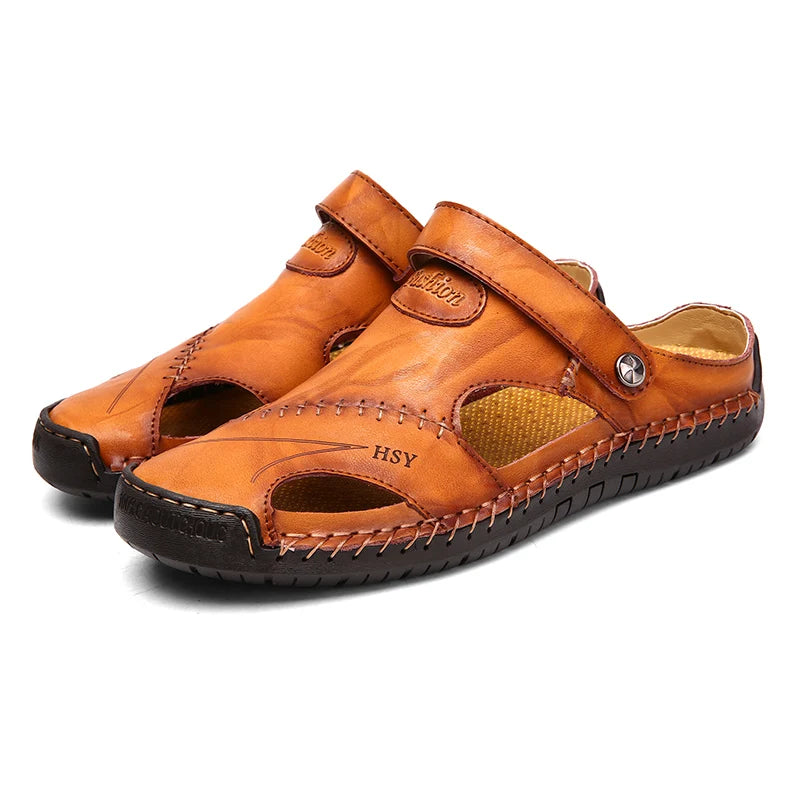 Summer Hollow Leather Shoes Men's Casual Sandals