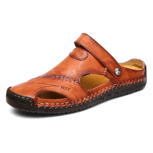 Summer Hollow Leather Shoes Men's Casual Sandals