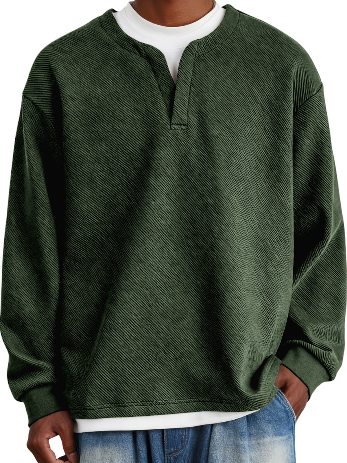 Men's Faux Two-Piece Heavyweight Twill V-Neck Pullover