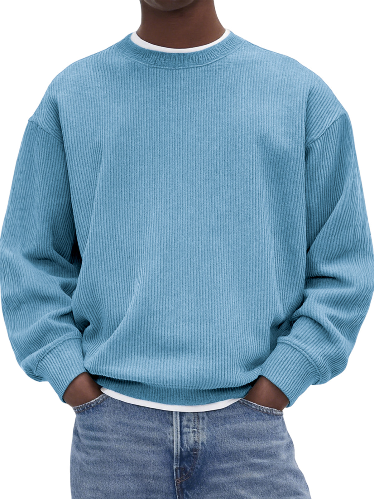 Men's Stylish Corduroy Crew Neck Basic Pullover