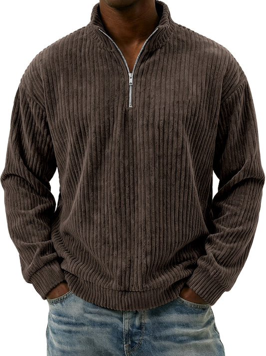 Men's Vintage Corduroy Quarter-zip Pullover Top