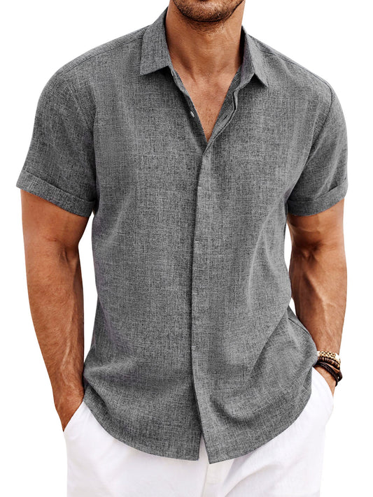 Mokaloha-Men's Cotton Linen Casual Short Sleeve Quality Beach Hawaiian Daily Shirt