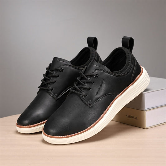Men’s Comfortable Lace-Up Brogue Sneakers – Genuine Leather, Arch Support, Wide-Toe Fit, Shock-Absorbing Sole for All-Day Comfort