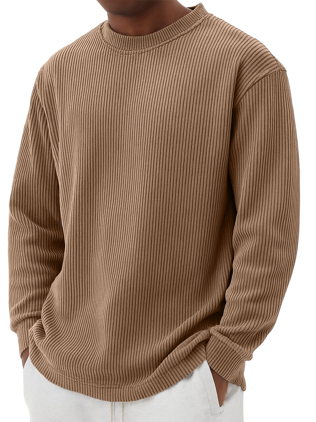 Men's Simple Casual Striped Crewneck Long Sleeved T-shirt
