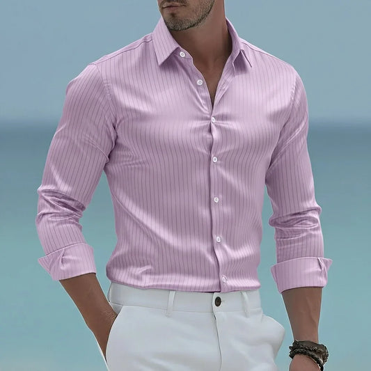 Men's Tapered Fit Dress Shirt - Smart Casual Long Sleeve Shirt