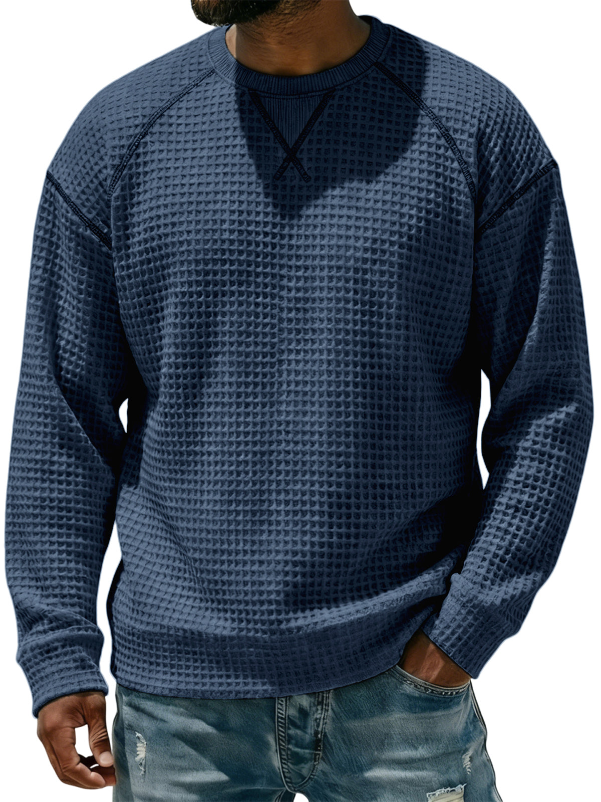 Men's Breathable Waffle Textured Raglan Sleeve Basic Pullover T-shirt