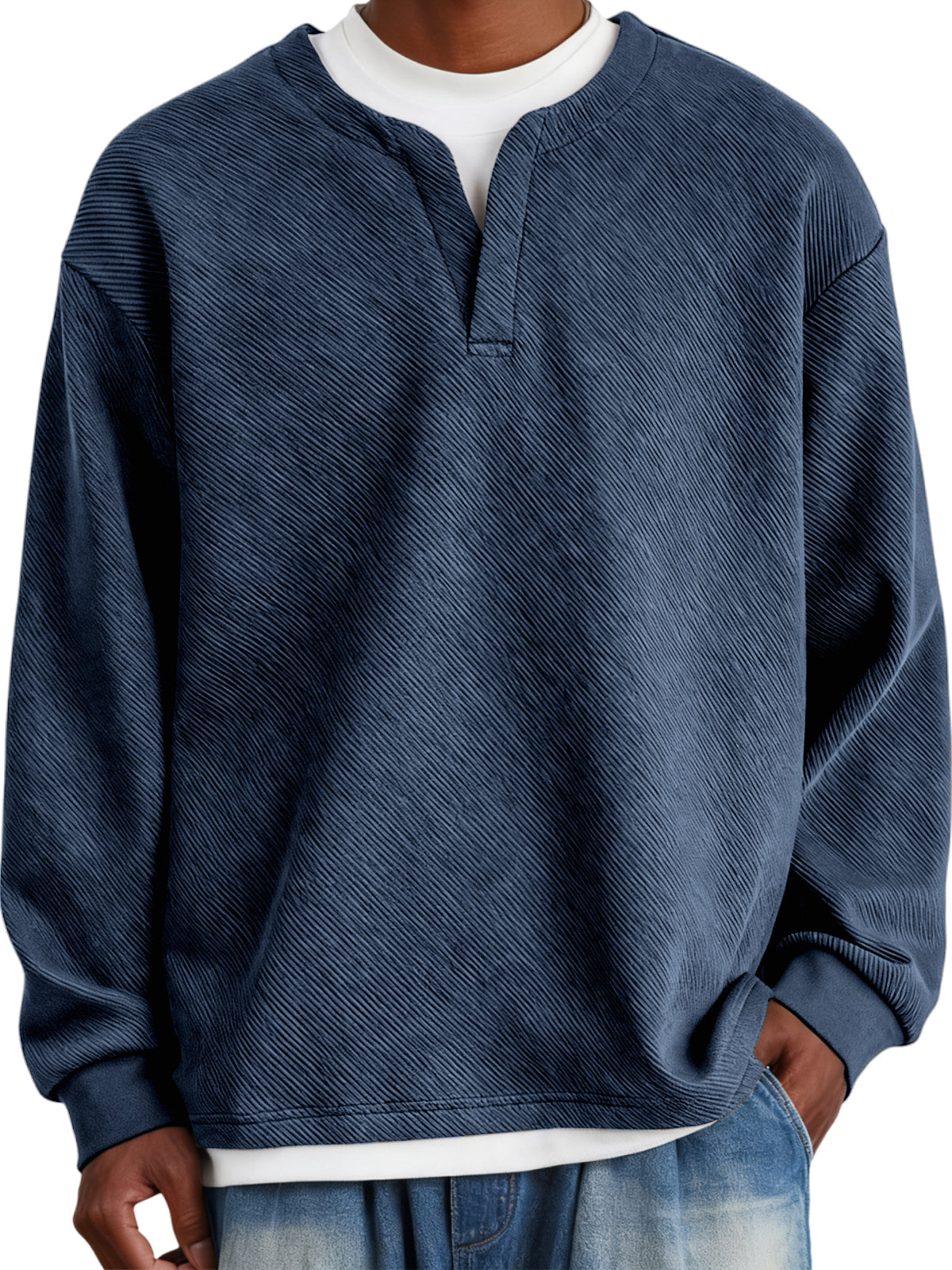 Men's Faux Two-Piece Heavyweight Twill V-Neck Pullover