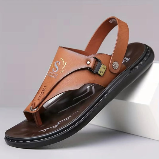 Men’s Orthopedic Leather Flip Flops – Non-Slip Comfort Sandals with Adjustable Back Strap