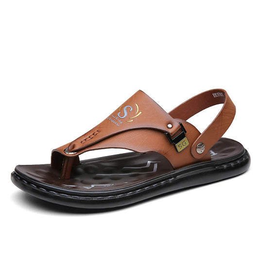 Men’s Orthopedic Leather Flip Flops – Non-Slip Comfort Sandals with Adjustable Back Strap
