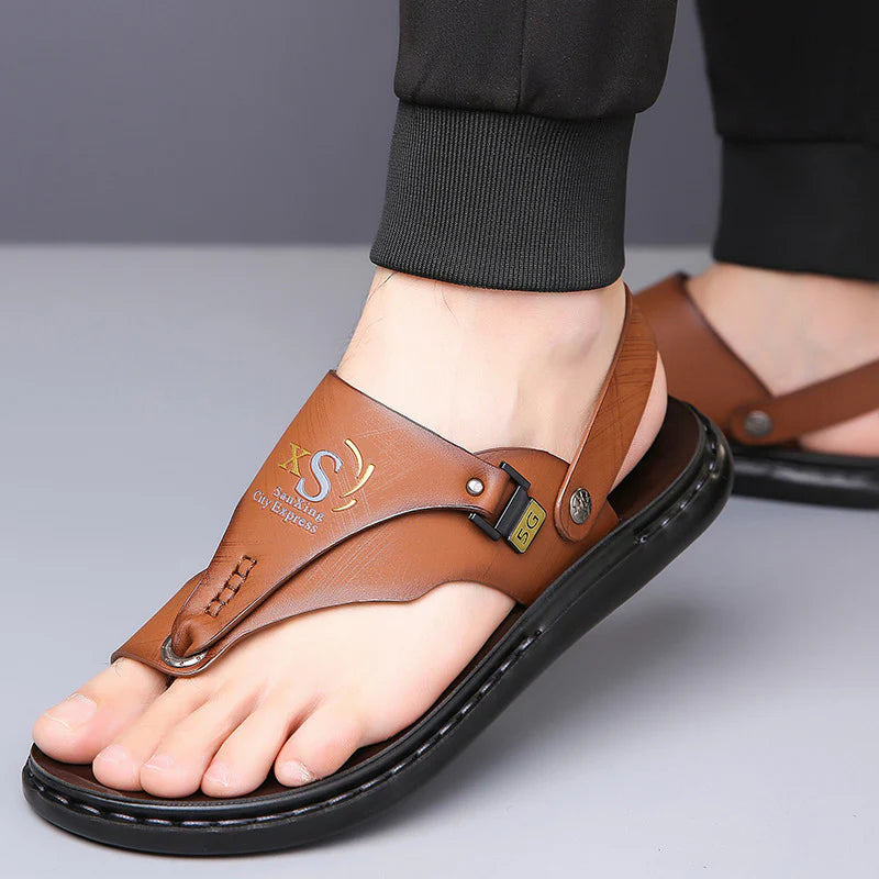 Men’s Orthopedic Leather Flip Flops – Non-Slip Comfort Sandals with Adjustable Back Strap