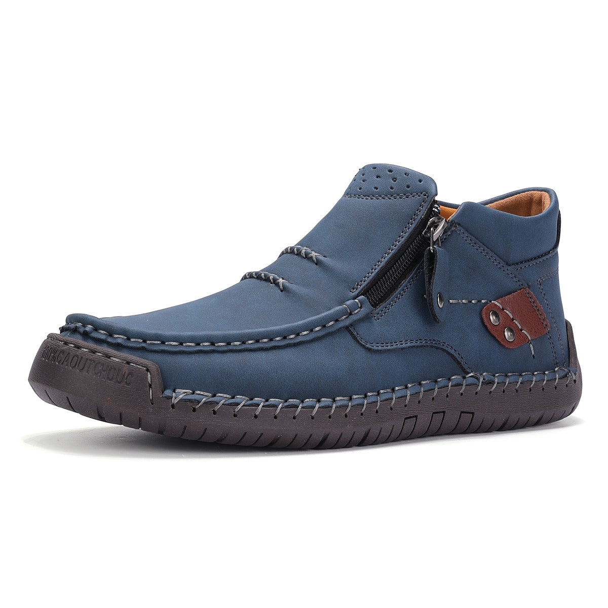 Men's Handmade Leather Boots with Arch Support & Wide Toe Box | Easy Zip Design