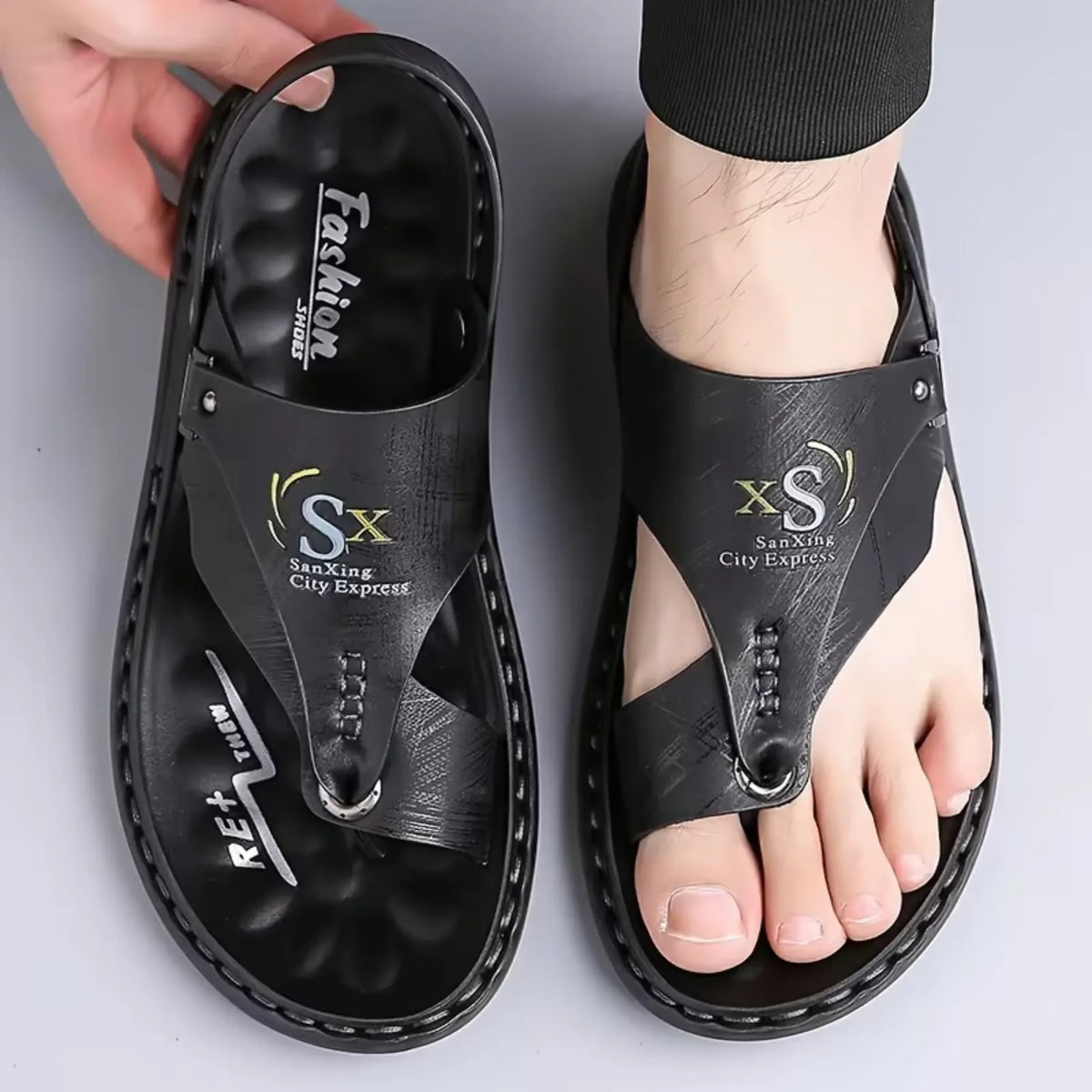 Men’s Orthopedic Leather Flip Flops – Non-Slip Comfort Sandals with Adjustable Back Strap