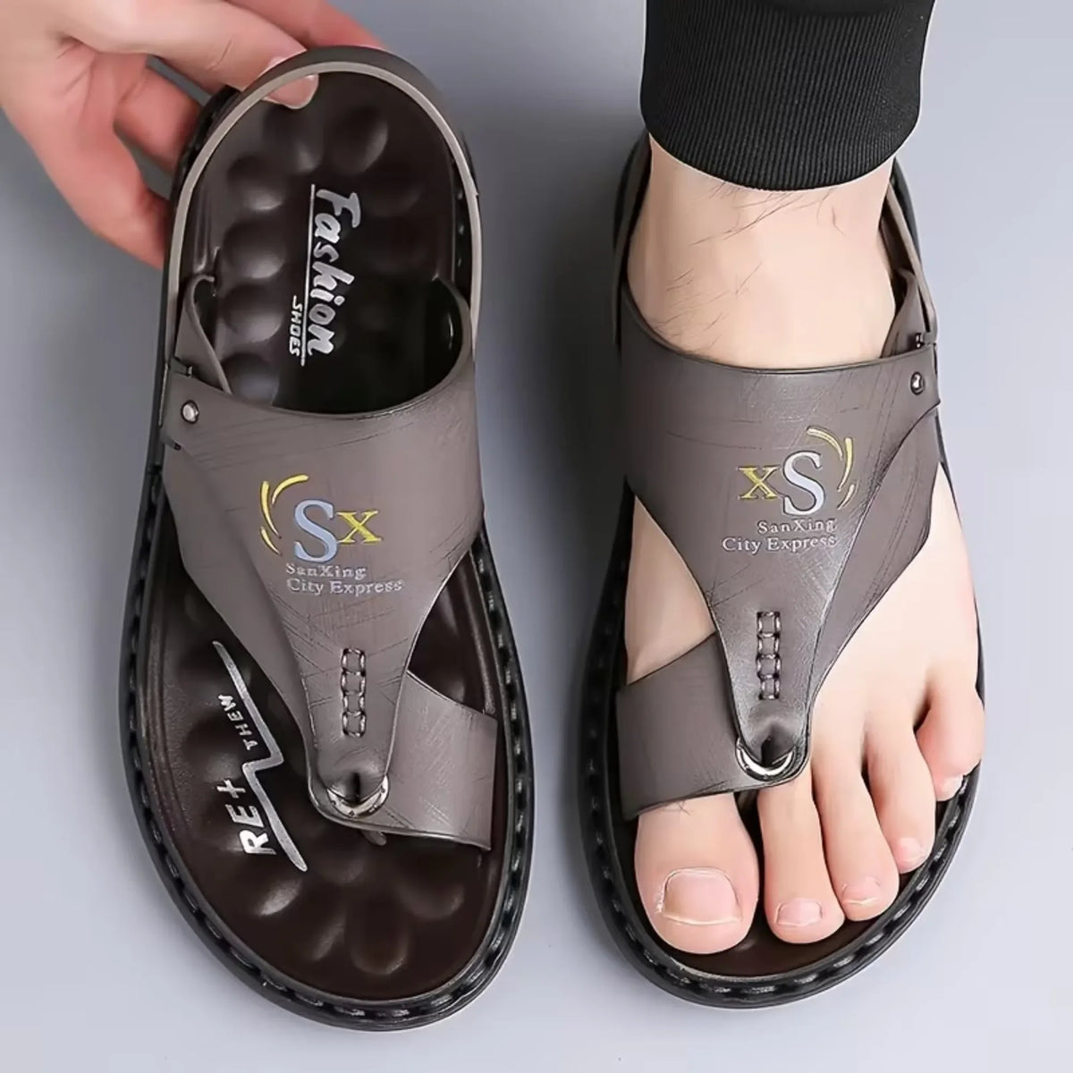 Men’s Orthopedic Leather Flip Flops – Non-Slip Comfort Sandals with Adjustable Back Strap