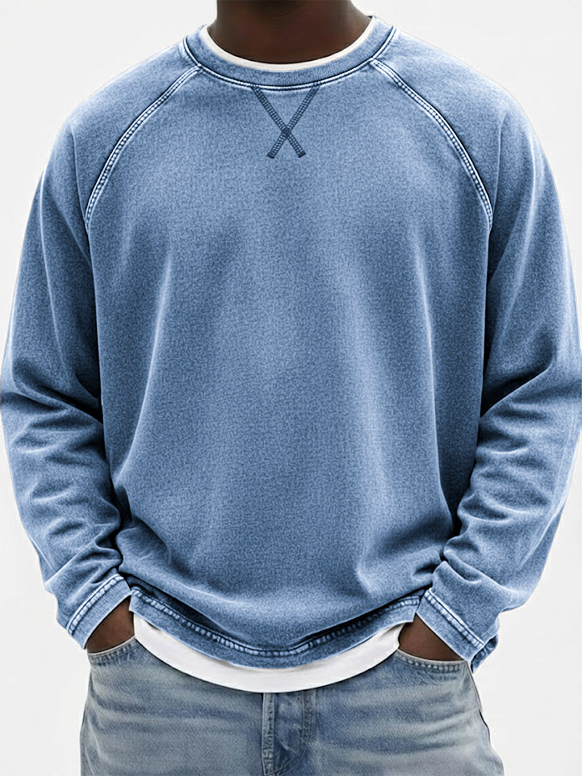 Men's Vintage Dyed Raglan Embroidered Patchwork Pullover Casual T-Shirt