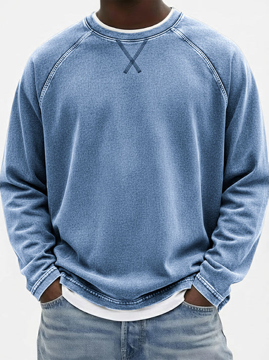 Men's Vintage Dyed Raglan Embroidered Patchwork Pullover Casual T-Shirt