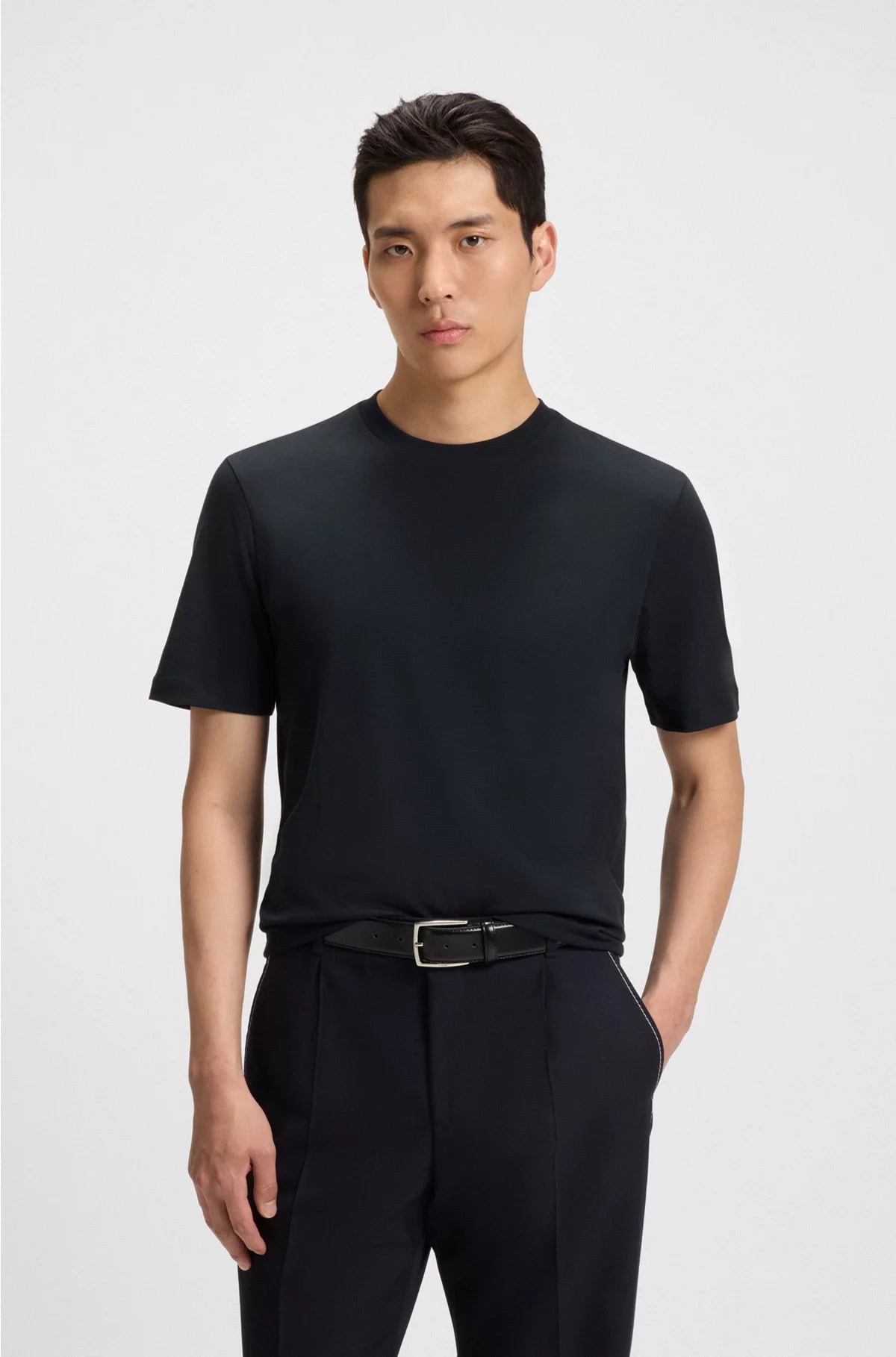 REGULAR-FIT T-SHIRT IN COTTON JERSEY WITH RIBBED COLLAR