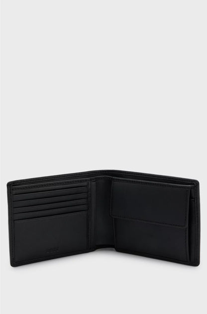 LEATHER BILLFOLD WALLET WITH EMBOSSED LOGO AND COIN POCKET