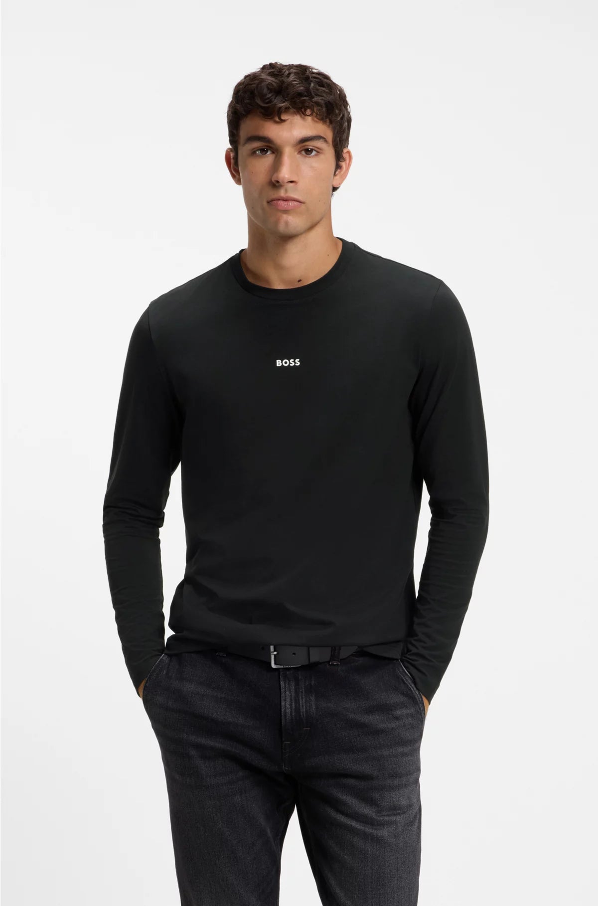LONG-SLEEVED T-SHIRT IN STRETCH COTTON WITH LOGO PRINT