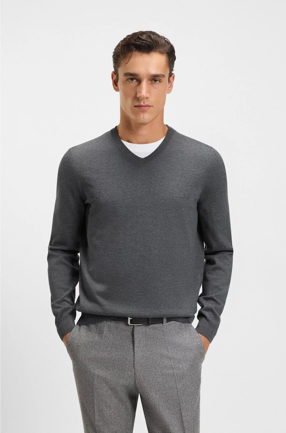 V-NECK SWEATER IN VIRGIN WOOL WITH EMBROIDERED LOGO