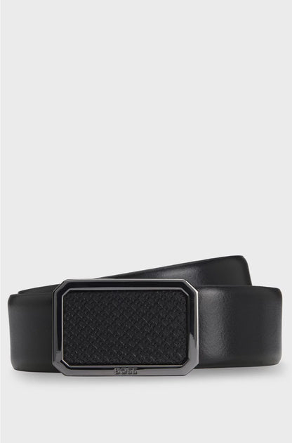 ITALIAN-LEATHER BELT WITH PLAQUE MONOGRAM BUCKLE