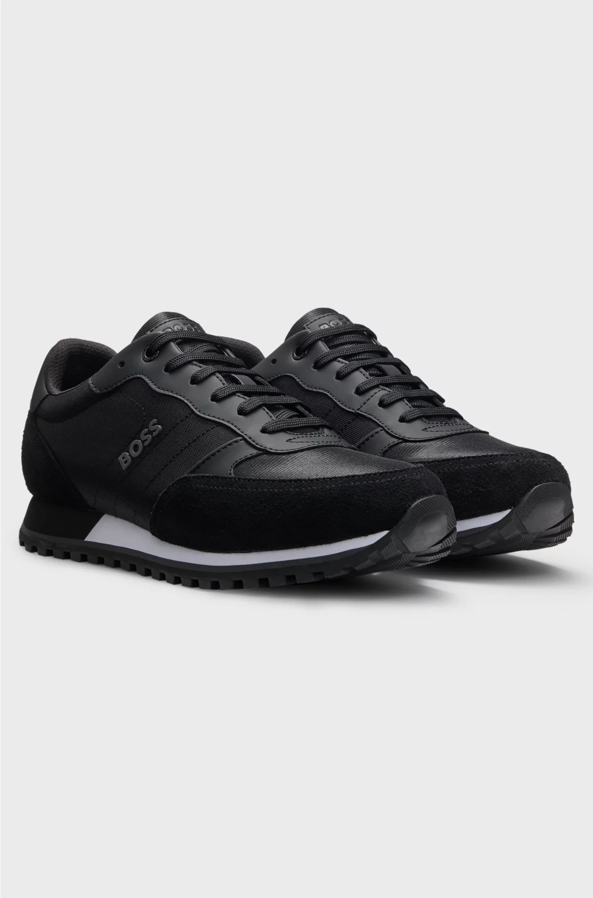 RUNNING-INSPIRED TRAINERS WITH FAUX-LEATHER TRIMS