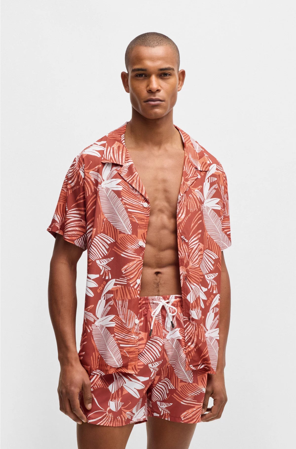 LOGO-BADGE SWIM SHORTS WITH ALL-OVER PRINT