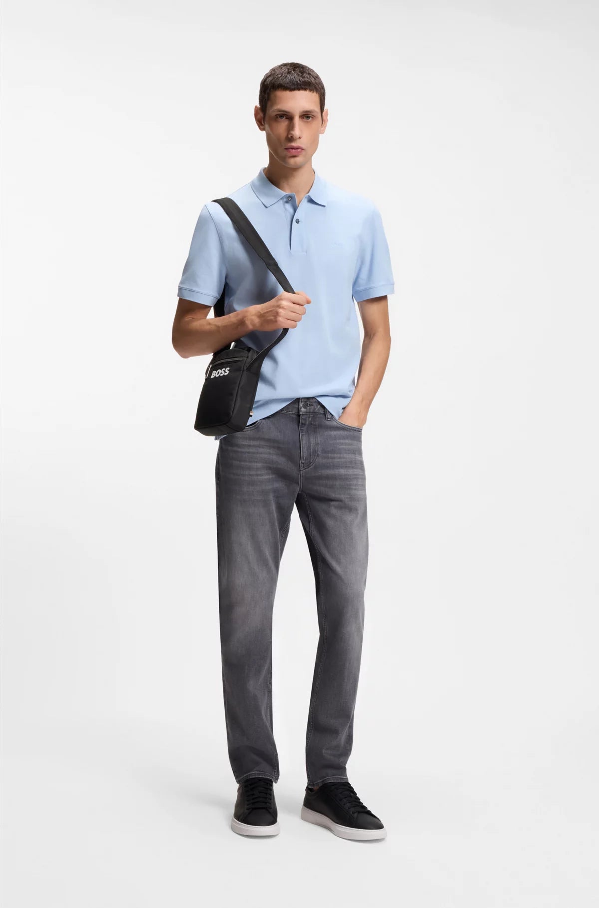 CROSSBODY BAG WITH CONTRAST LOGO AND SIGNATURE-STRIPE STRAP