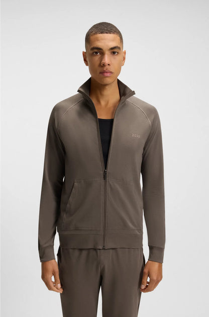 STRETCH-COTTON JACKET WITH PIPING AND LOGO