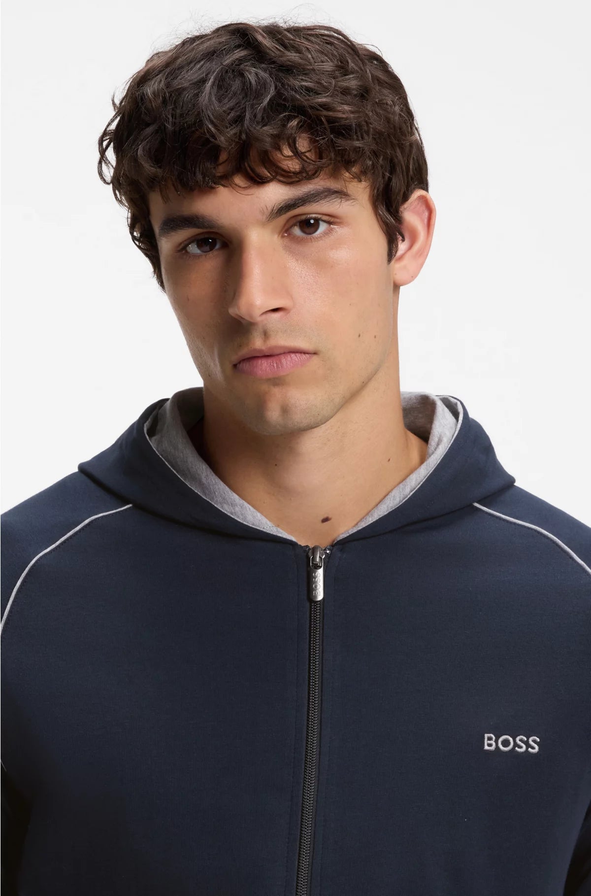 ZIP-UP HOODIE IN STRETCH COTTON WITH EMBROIDERED LOGO