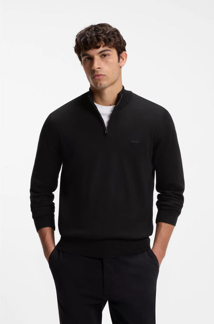 KNITTED-COTTON SWEATER WITH QUARTER ZIP