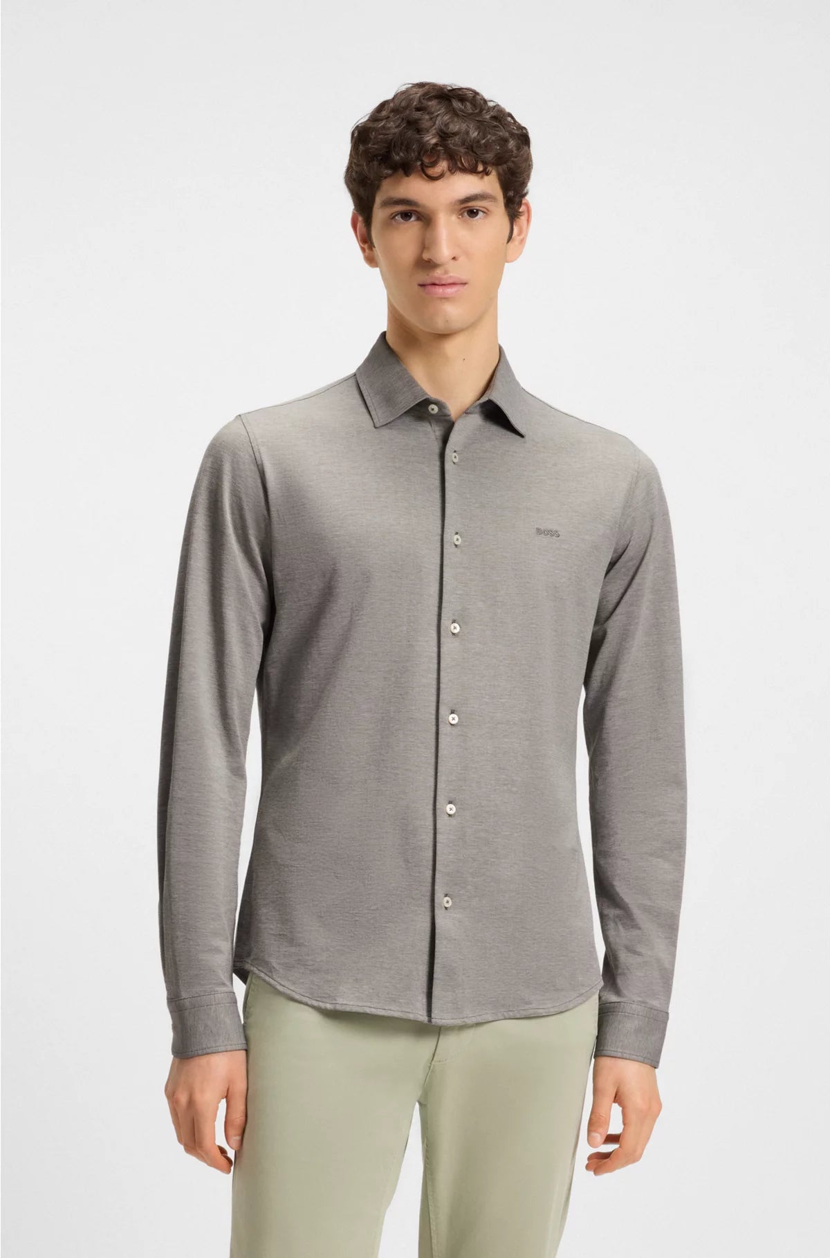 SLIM-FIT SHIRT IN MELANGE COTTON PIQUE