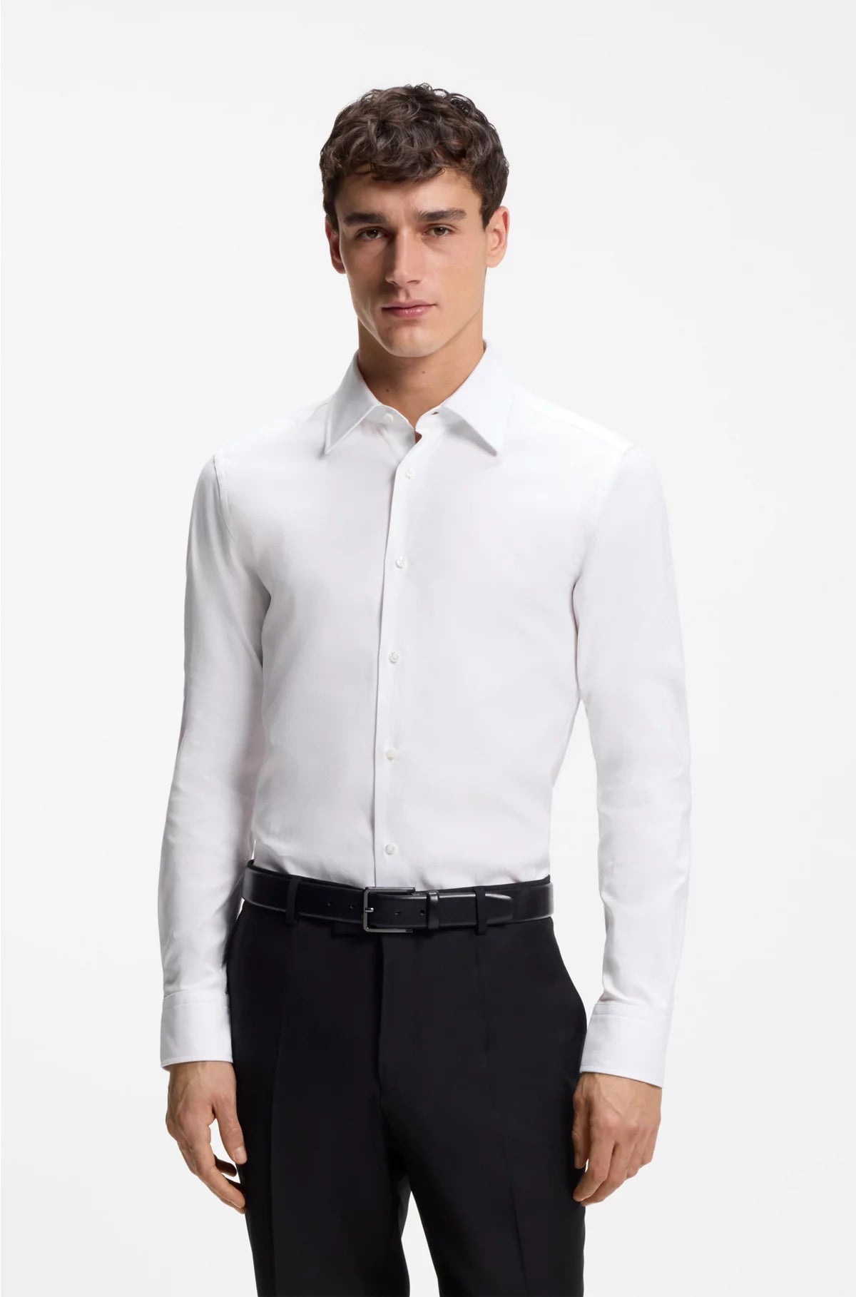 SLIM-FIT SHIRT IN STRUCTURED ITALIAN STRETCH COTTON