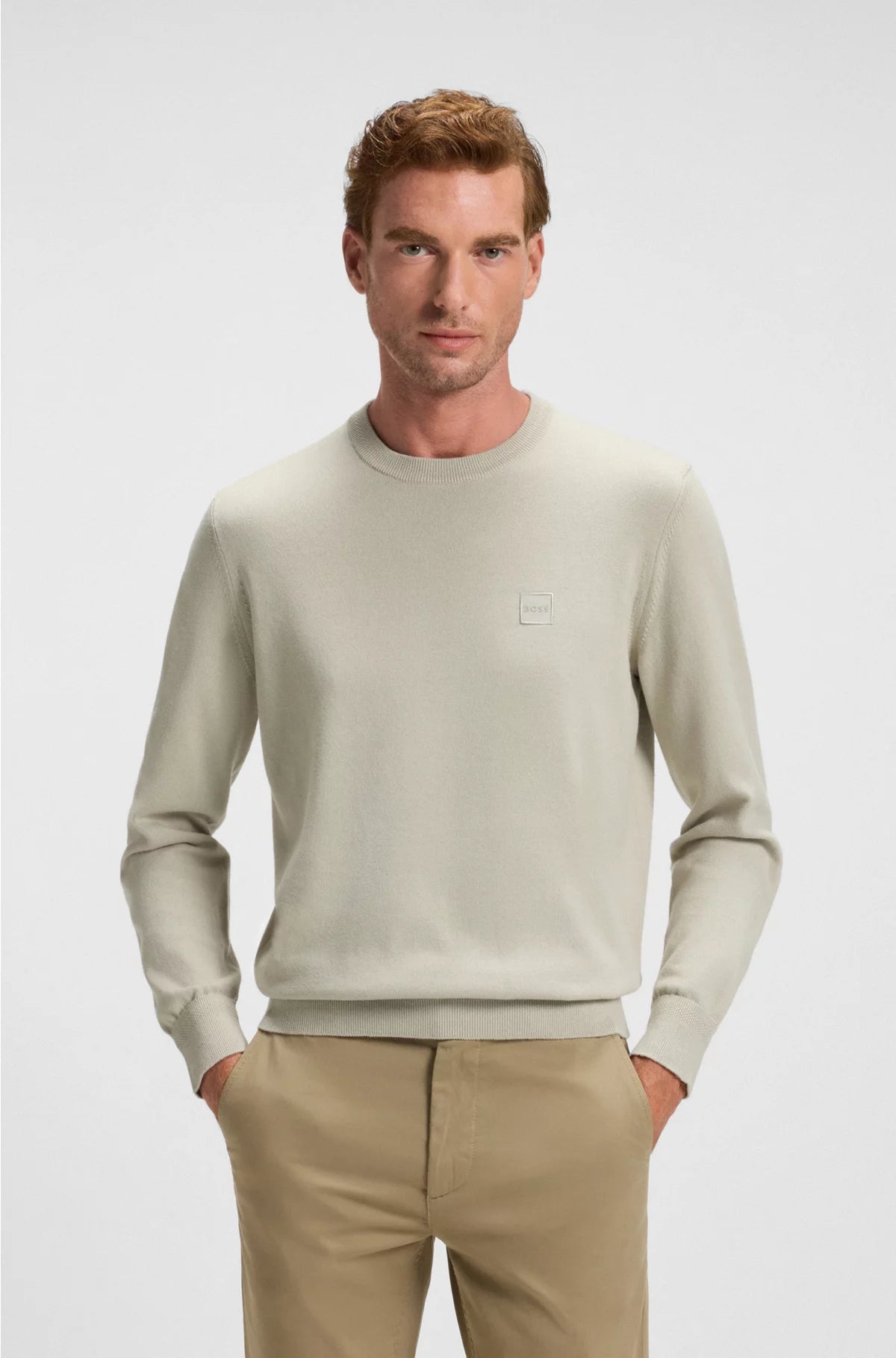 COTTON-CASHMERE SWEATER WITH LOGO LABEL